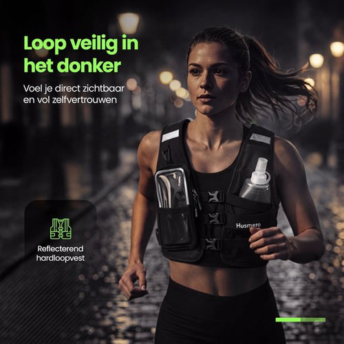 Husmero hardloopvest zwart met waterfles