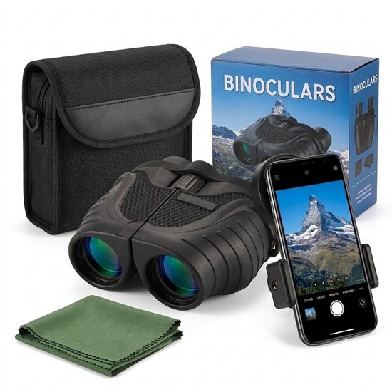 Husmero Compacte Verrekijker 8x25 met Zoom – incl. Smartphone Adapter & Tas – Voor Volwassenen & Kinderen